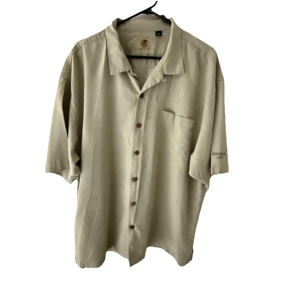 Michelob Beer Silk Camp Shirt XXL Sage Green Hawaiian Eagle Dry Goods